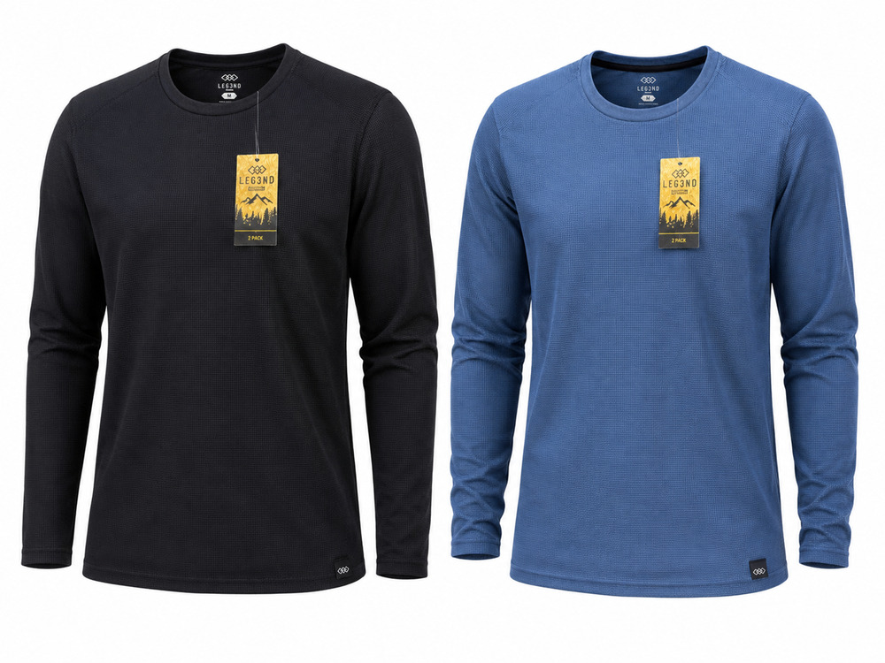 LEG3ND Mens Thermal Waffle Long Sleeve Shirts 2-Pack Blue Black Size Medium NWT